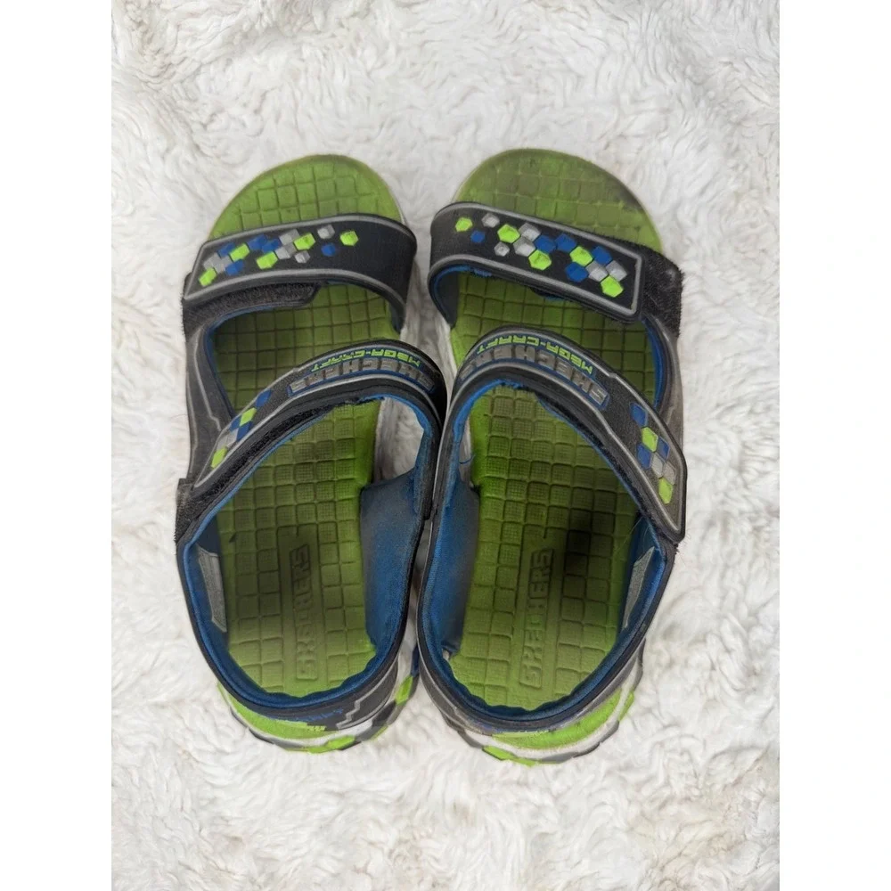 Skechers Mega-Craft Boys Sandals Size 2 Black Blue Green Adjustable Hook Loop